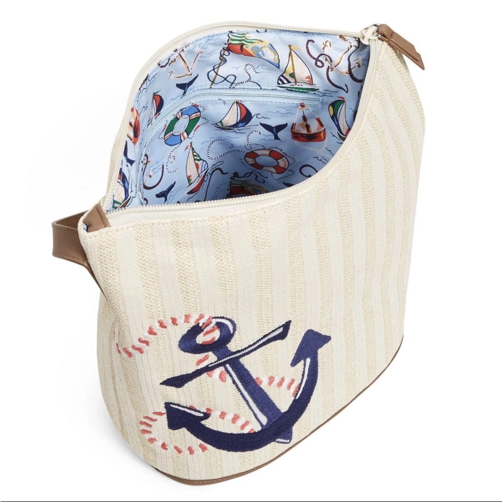 Vera Bradley Straw Bucket Crossbody Purse, Regatta Anchor Navy, One Size NWT - Picture 3 of 5
